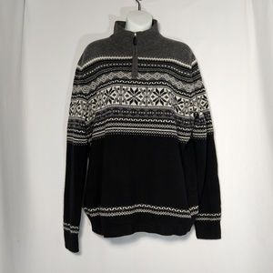 Tahari Cashmere Quarter Zip Sweater Fair Isle Sz L